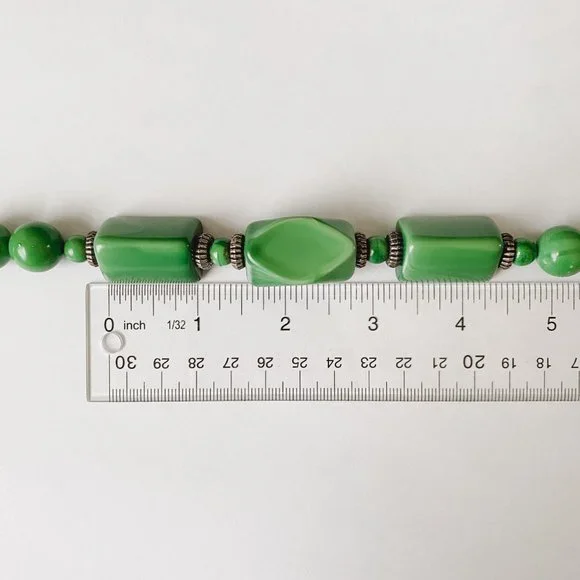 Vintage Green Acrylic Chunky Beaded Geometric Choker Collar Retro Funky Necklace - Picture 10 of 10